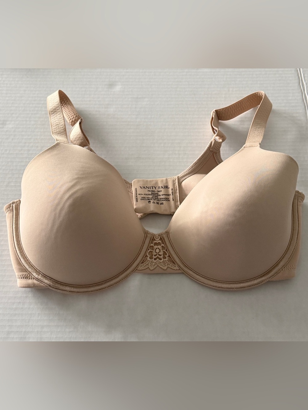 Vanity Fair Beauty Back Underwire Bra 36D Beige Nude Full Coverage 76380